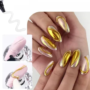 Detail showing 5D pudding nail gel for 3D embossed art and metallic gold flower patterns