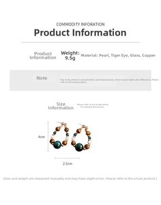 Detail of vintage beaded earrings featuring tiger eye stone and pearls with dimensions