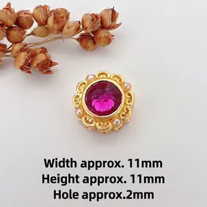 Retro 11mm gold-plated floral bead with rose gemstone and pearls for DIY jewelry making
