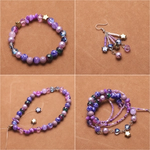 Purple handmade jewelry set with amethyst, pearls, glass beads and star charms