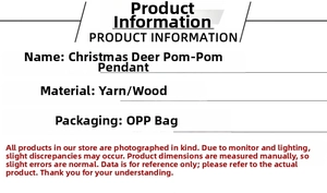 Detail showing wool and wood materials of Christmas deer pendant in OPP packaging