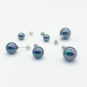 Three pairs of S925 sterling silver stud earrings with iridescent round pearl beads