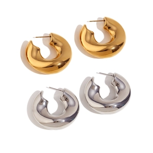 Chunky Hoop Earrings Stainless Steel 18K Gold Plated C Shaped Geometric Minimalist Waterproof Hypoallergenic Jewelry For Women