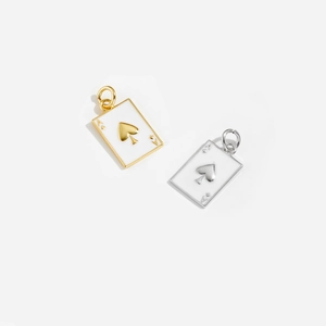 S925 silver Ace of Spades poker pendant set in gold and silver finishes with white enamel