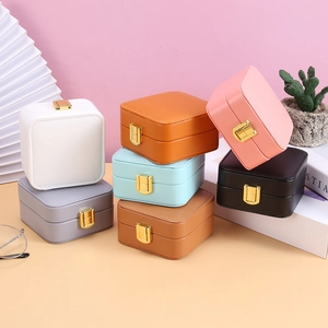 Portable Jewelry Box Organizer PU Leather Velvet Lining With Mirror Metal Lock For Rings Earrings Travel Case Women