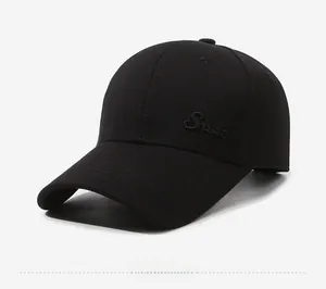 Detail of black baseball cap with 3D State embroidery and cotton twill texture