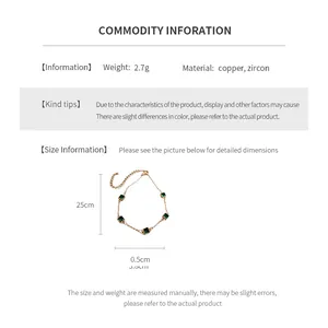 Tableau des tailles détaillé du bracelet en zircon plaqué or avec mesures de longueur