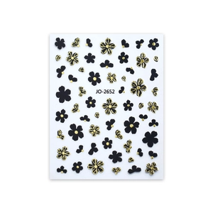 Minimalist black and gold flower butterfly nail stickers JO-2652 for nail art decoration