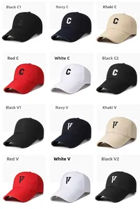 Collection of twelve cotton baseball caps with C and V embroidery in various colors