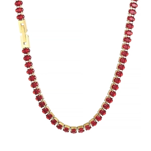 Colorful geometric square link tennis chain necklace with red cubic zirconia in 18K gold