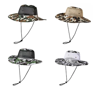 Cappello Boonie Mimetico Tesa Larga Protezione Solare Rete Traspirante Esterno Pesca Escursionismo Poliestere Regolabile