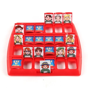 Educational Who Is It logical reasoning board game with red flip cards and character tiles