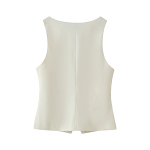 Rear view of white square-neck vest top showing slim fit tailoring and smooth fabric