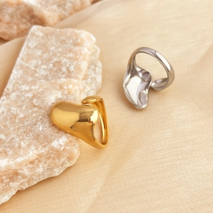 Modern minimalist 18K gold and silver stainless steel rings with lava liquid design