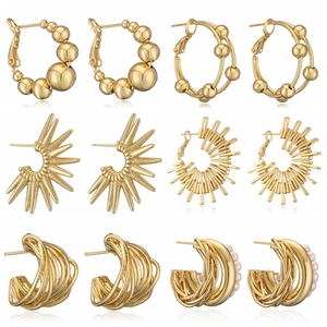 Geometric C-Hoop Earrings Gold Plated Copper For Women Minimalist Radiant Twisted Style With Earring Post