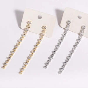 Square Zircon Long Linear Tassel Drop Earrings 18K Gold Plated Copper Earring Post Sparkly Geometric Party For Women