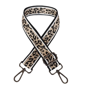 Adjustable leopard print wide canvas shoulder strap with gunmetal hardware for crossbody bags