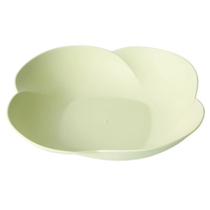 Light green four-leaf clover plastic snack tray with elegant petal-shaped curved edges