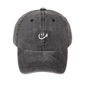 Gewaschene schwarze Baumwoll-Baseballkappe mit weißem Smiley für den Außenbereich