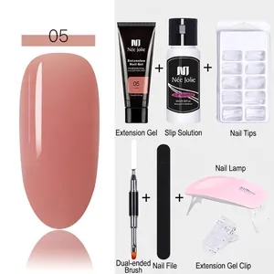 Nail extension gel kit with UV lamp, nude builder gel and professional manicure tools