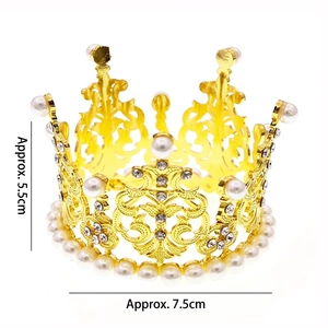 Golden alloy tiara with pearls and rhinestones, size 5.5cm height and 7.5cm diameter