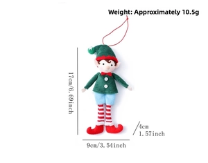 Detailed size specifications of a 17cm plush Christmas elf hanging ornament weight 10.5g