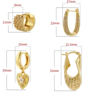 French vintage gold earrings with pearls and zircon detailing in four distinct styles