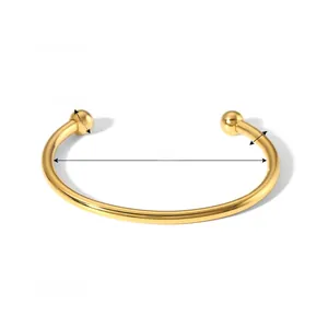 Detailed size parameters of 18K gold plated stainless steel cuff bracelet with ball ends