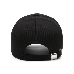 Classic black breathable mesh baseball cap with adjustable silver metal buckle back view