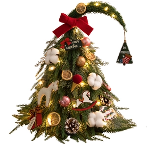 Mini PE Christmas tree with cotton, orange slices, pine cones and warm LED lights