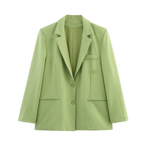 Blazer Et Pantalon Large Femme Vert Clair Polyester Décontracté Ample Mode Bureau Streetwear Professionnel