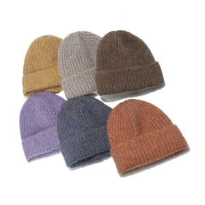 Women Knit Beanie Hat Gradient Color Soft Acrylic Ribbed Warm Winter Slouchy Cold Weather Outdoor Folded Cuff Mixed Tone