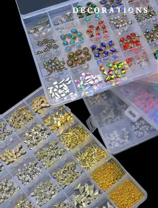 24-compartment storage box with mixed glass rhinestones and DIY nail art charms
