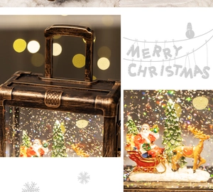 Detail of Christmas lantern with shimmering snow scene and festive characters