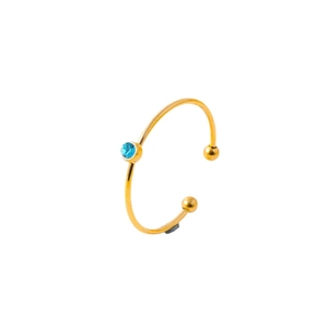 Adjustable gold stainless steel ring with a bright sky blue zircon crystal focal point