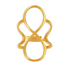 Adjustable 8-shape open ring in gold PVD plated stainless steel with a modern hollow design