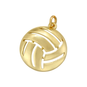 Detaillierte Nahaufnahme eines goldenen, hohlen Volleyball-Anhängers mit Metallglanz