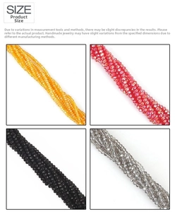 Detail view of 3mm faceted glass crystal rondelle beads in four colors for DIY jewelry