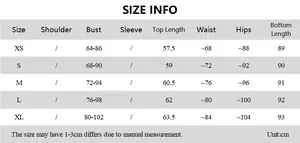 Detaillierte Größentabelle für Damen Body und Rock Set mit Maßen in Zentimetern