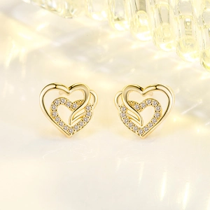 Double Heart Stud Earrings Exquisite Copper Hollow Heart Micro-set Zircon Elegant Jewelry For Women