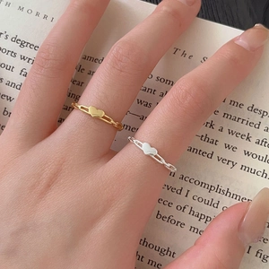 925 Sterling Silver Heart Ring Minimalist Adjustable Chain Link Bamboo Texture Design Sweet Jewelry For Women