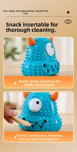 Détail du jouet bleu pour chien avec picots dentaires et ouverture pour les friandises