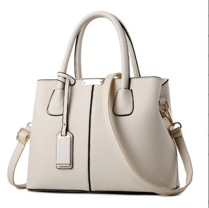 Off-white large capacity tote bag in lychee pattern PU leather with gold hardware