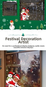 Detailed Christmas window stickers with Santa, reindeer, and snowflakes for glass decor