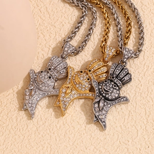 Iced Out Cartoon Chef Pendant Necklace Stainless Steel Hip Hop Rhinestone Plated Gold Jewelry For Men