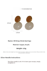Detail view of retro oil drip round earrings with 2.5cm size and acrylic marble texture