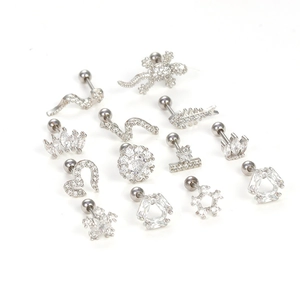 Silver stainless steel stud earrings with micro-pave cubic zirconia in twelve designs