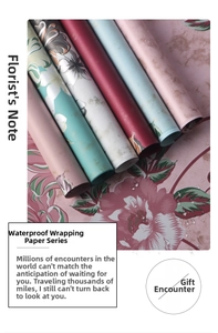 Detailed macro view showing the waterproof surface and vintage rose floral flower wrapping paper