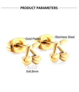Detailed product parameters of gold plated stainless steel cherry stud earrings