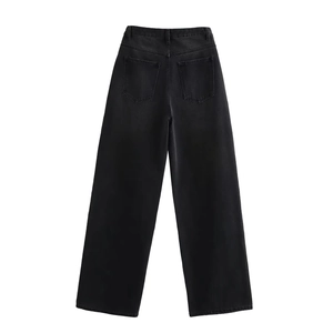 Pantalones vaqueros negros de talle alto y pernera ancha para mujer vista posterior